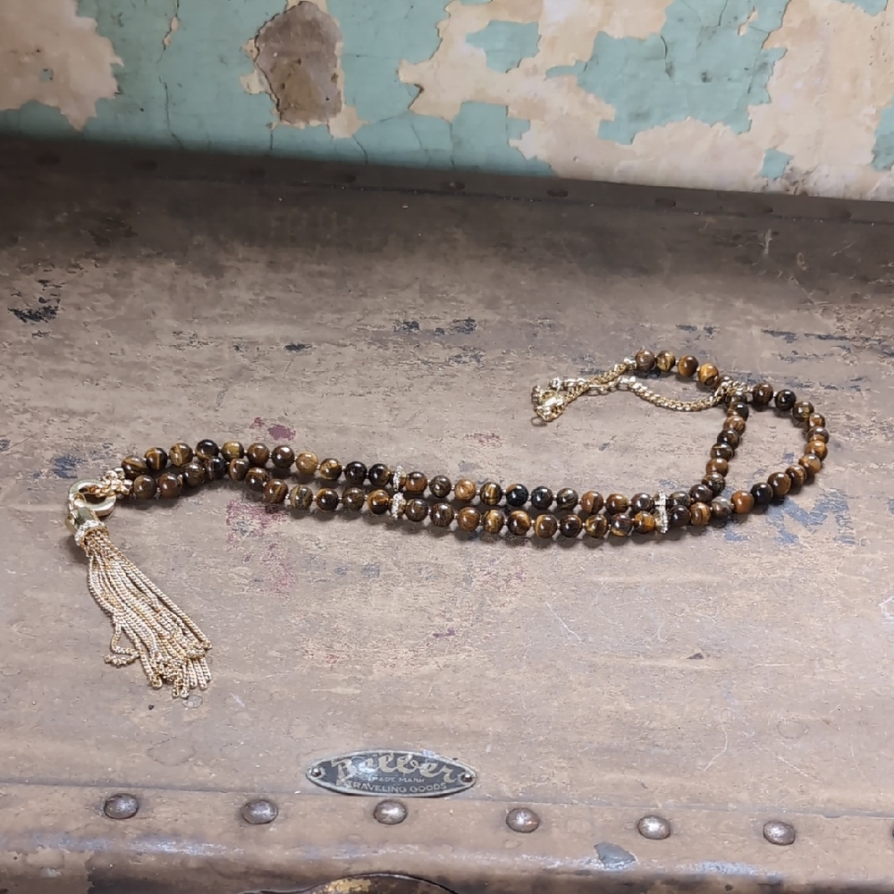 Charter Club Tiger Eye Mala Bead Statement Necklace
